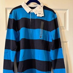 Italian Design Piombo Navy and Blue Striped Men’s Polo Size Small 100% Cotton